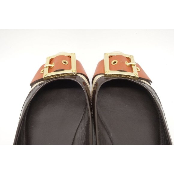 Tory Burch Logo Beige Orange Leather Buckle Toe Slip On Flats Shoes Women's 6 M - Picture 8 of 11